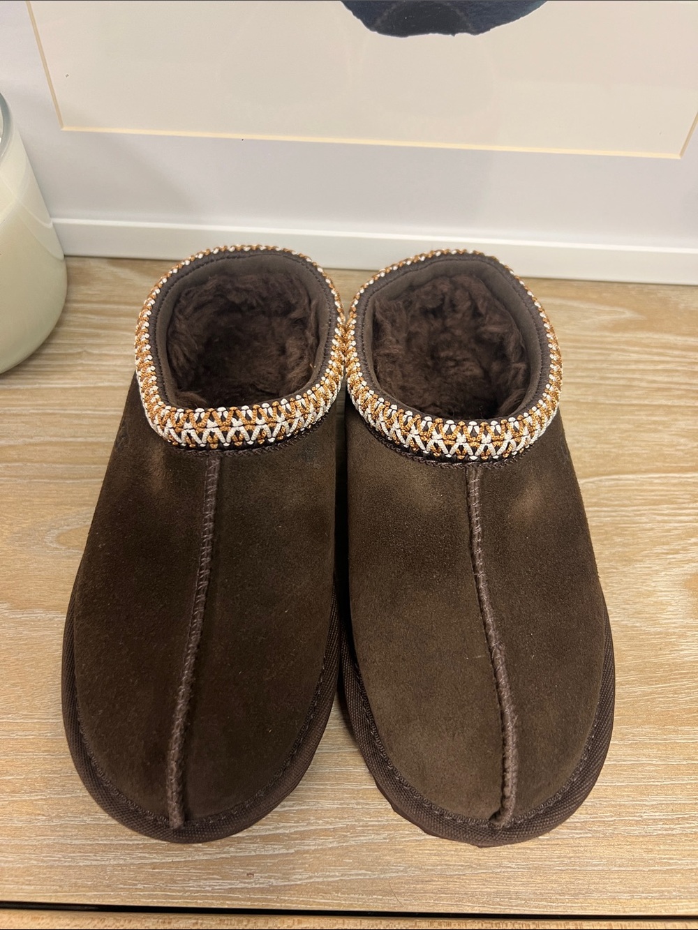 UGG Brown Suede Shearling-Lined Kids Slip-On Loafers